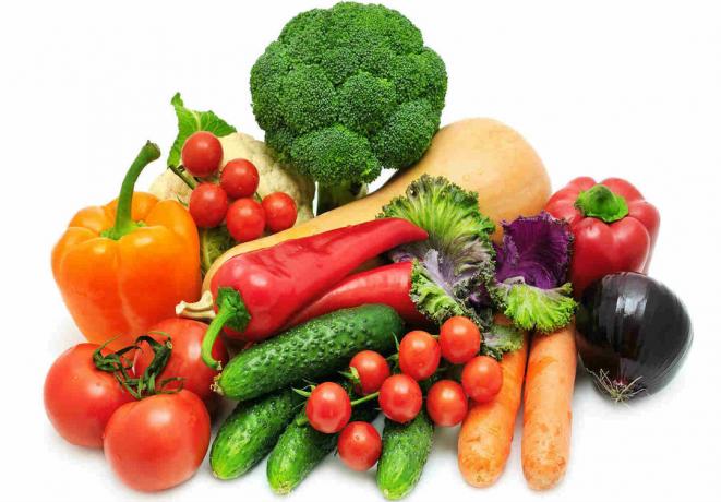 Farvede grøntsager og frugter